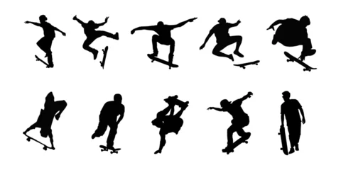  set of vector silhouettes of skateboarder, black color isolated on white background © Rizal