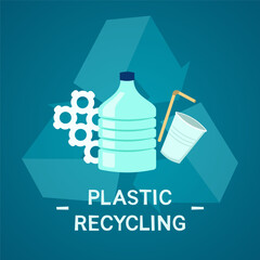 Plastic waste recycling design. Vector illustration. Flat cartoon style