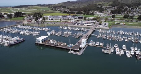 El Granada, California. Pillar Point Harbor in Princeton. Boats and Yachts in Background. Indian Ocean. Clear Blue sk