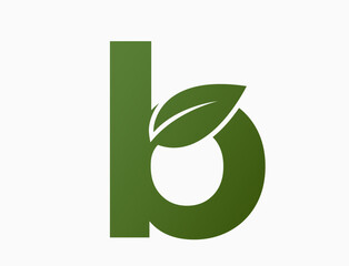 small letter b with leaf. eco alphabet logo. nature and environment design element