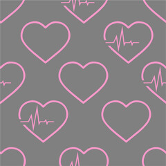 simple seamless pattern of pink hearts on a gray background, texture, design