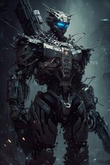 Fototapeta na wymiar a full body portrait of a robot soldier with a big weapon cyberpunk Generative AI