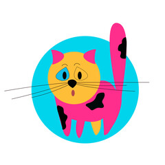 Pink cat on a blue background