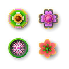 Set Abstract Collection 3D Colors Flower Paper Cut Background Vector Modern Design Style Shadow
