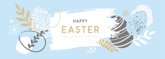 Happy Easter eggs with floral decorative elements. Flat style. Modern Easter background. Greeting card or poster. Vector illustration