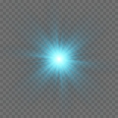 Transparent glow light effect. Star burst with sparkles. Blue glitter. Vector illustration.
