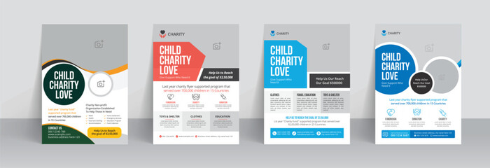 Charity flyer template with kids' book donation brochure cover ad design - obrazy, fototapety, plakaty
