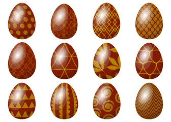 Easter holiday eggs decorative golden ornaments. Vector illustration