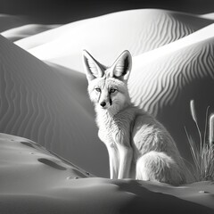desert fox on black and white background Generative AI