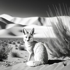 desert fox on black and white background Generative AI