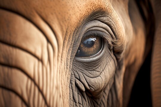 Close-up of elephant's eyes. AI technology generated image