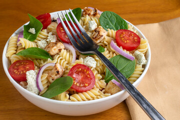 rotini chicken pasta salad,  with  goat cheese