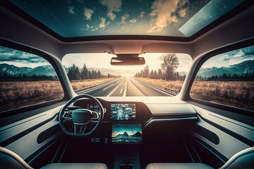 Cab of driverless vehicle. AI technology generated image - obrazy, fototapety, plakaty