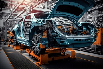 The robot of the automobile production line is born in assembly. AI technology generated image