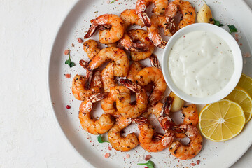 Fried shrimp, headless, with spices, grilled, homemade, no people,