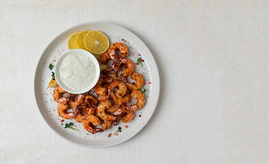 Fried shrimp, headless, with spices, grilled, homemade, no people,