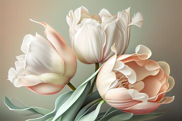 Generative AI illustration of the luxurious beauty of delicate spring tulips in a range of pastel colors