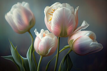 Generative AI illustration of the luxurious beauty of delicate spring tulips in a range of pastel colors