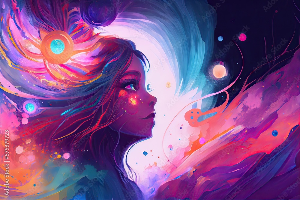 Wall mural Generative AI illustration of euphoria dreamy aura calming psychedelic spirituality illustration