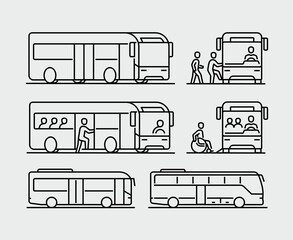 Passenger Getting on Bus Vector Line Icons © SimonP