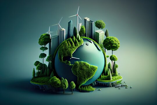 Generative AI illustration of Green enterprises that rely on renewable energy can reduce climate change and global warming. without any emissions of carbon dioxide, a clean environment