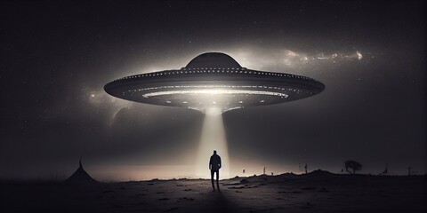 Generative AI illustration of a reflecting on the meaning of life after having a profound encounter with a UFO