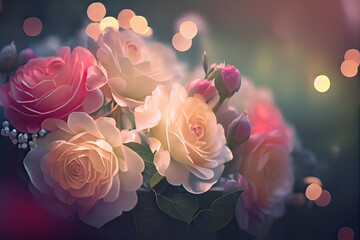 Generative AI illustration of Fantasy Rose Garden, A Romantic Bouquet of Roses