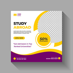 Obraz premium Study abroad creative Instagram Post and social media banner design or square flyer template