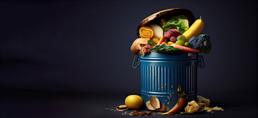 Generative AI illustration of Unused, rotten veggies are disposed of in the trash. Food Waste and Food Loss Getting Rid of Food Waste at Home