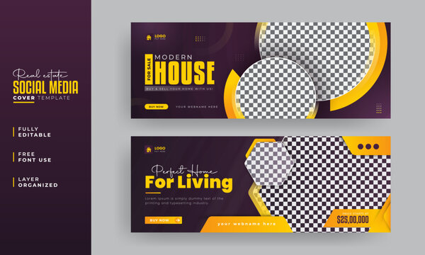 Real estate Facebook cover Banner template design, Set of elegant modern abstract home for sale corporate business Facebook cover, banner, social media post, timeline cover, web banner, design