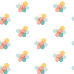 Seamless Floral Pattern with Colorful Petals in cartoon style. Seamless childish pattern with fairy flowers. Creative kids city texture for fabric, wrapping, textile, wallpaper, apparel. 