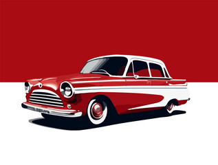 Obraz na płótnie Canvas Cartoon retro car on a red background. Vector illustration