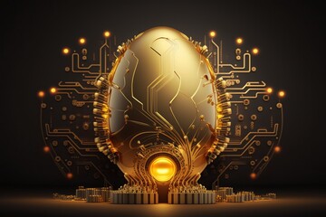 abstract artificial intelligence gold egg background data center created with Generative AI technology