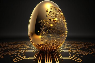 abstract artificial intelligence gold egg background formed from data created with Generative AI technology