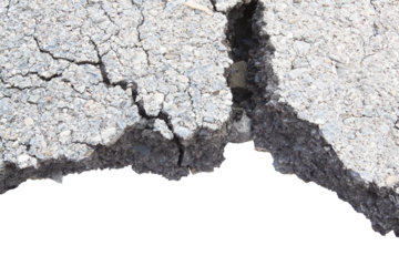 Part of asphalt cracks on the road isolate on white background.