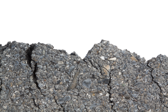 Part of asphalt cracks on the road isolate on white background.