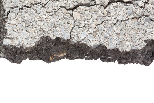 Part of asphalt cracks on the road isolate on white background.