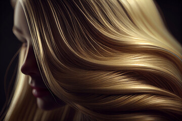 Perfekte, gesunde und gl&auml;nzende Haare im Fokus eines Portraits. Perfekt f&uuml;r Friseur- Haarfarbe- und Shampoo- werbung. -Generative Ai