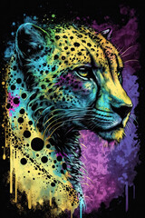 cheetah Bandana, Psychedelic Illustration. Generative AI