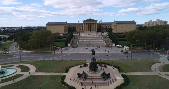 Philadelphia Museum of Art and Rocky Steps. The Oval in Foreground. Pennsylvania