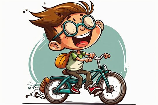 Little youngster riding his bike with a big grin on his face. Generative AI