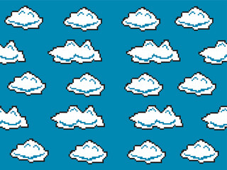 Fototapeta premium Game background in pixel graphics with clouds