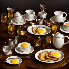 Breaking morning with cups of tea and eggs