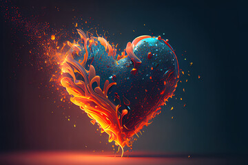Fototapeta na wymiar Heart shaped sparks floating and with flames. Generative Ai