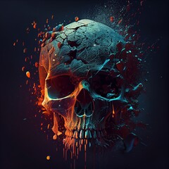 explode skull ink color art illustration, GENERATIVE AI
