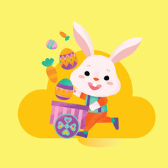 Happy Easter's Day with cute rabbit and Easter egg. Bunny with colorful Easter egg.