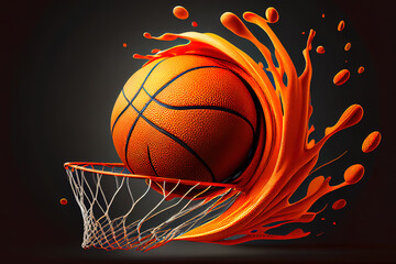 Fototapeta premium The orange basketball ball flies through the basket. Generative Ai