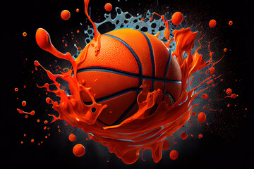 The orange basketball ball flies through the basket. Generative Ai