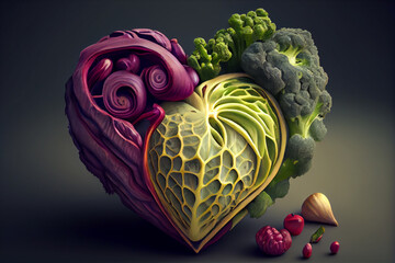 Gesunde Ernährung für Mensch und Planet: Vegetarisch oder vegan, Gemüse in Herzform - Generative Ai