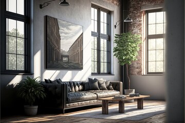 Interior design modern loft living room with sofa